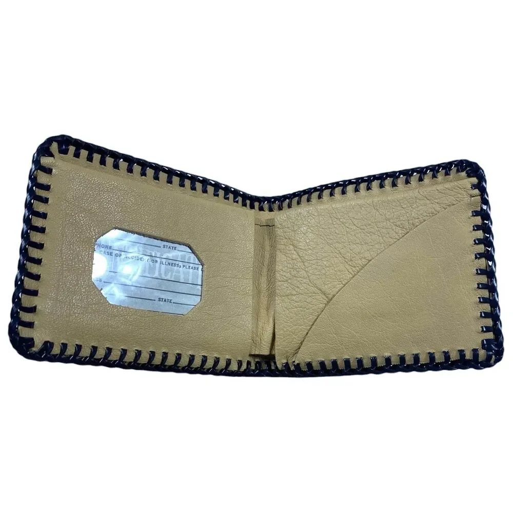 Vtg 1970 Hand Tooled Leather Bifold Wallet Pigs Are Beautiful Whipstitch Western